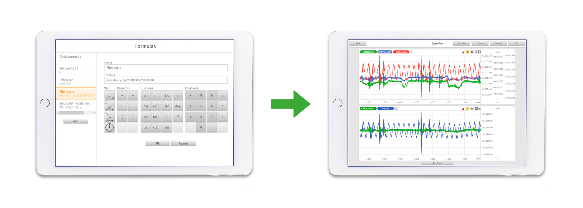 displacement sensors, features, wave software, math for mathematical operators, heroshot